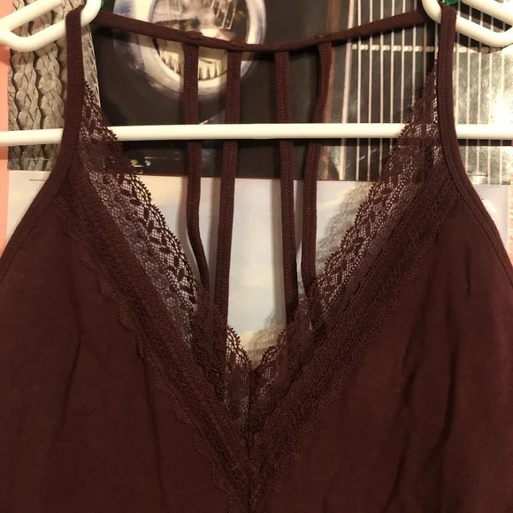 Abercrombie&Fitch Maroon Bodysuit Lace Tank Top - Picture 2 of 5